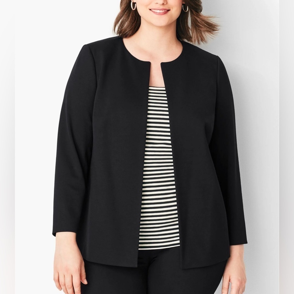 NWT Talbots Woman Black Double Weave Open Front Jacket Blazer Size 24W
